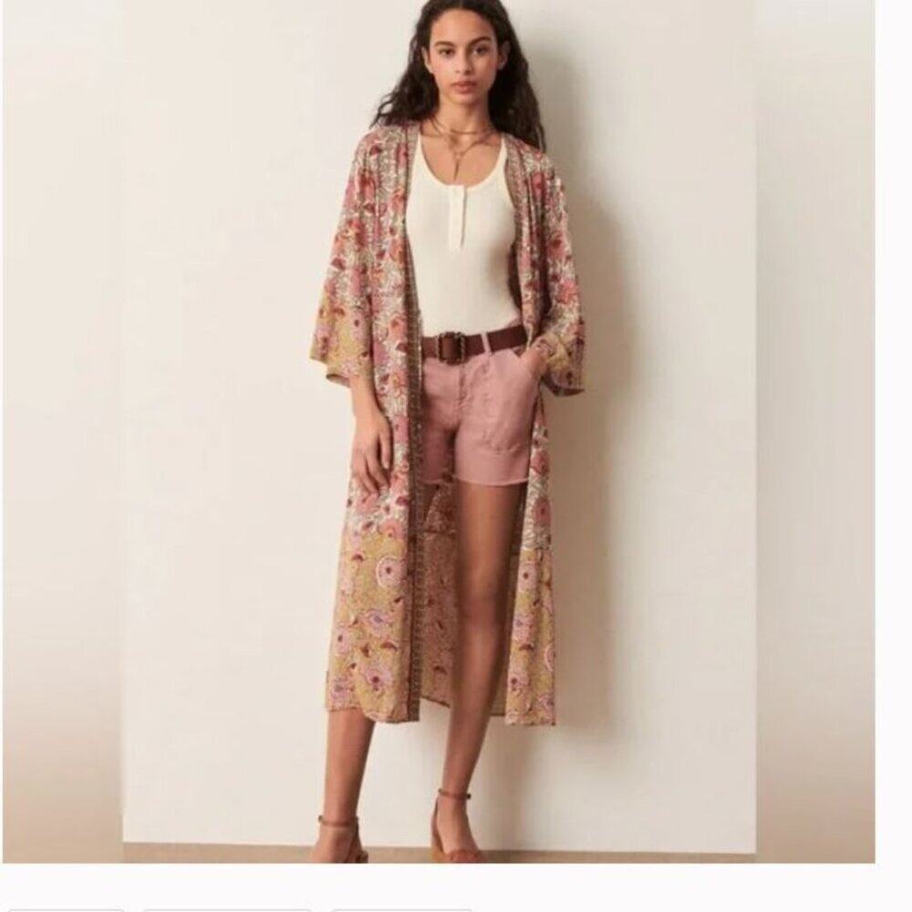 Ba&Sh Vini Floral Kimono Long Robe Wide Sleeves Sz M